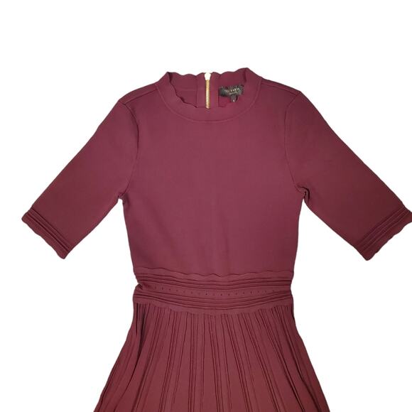 Ted Baker London Dorlean Scallop Trim Skater Dress In Burgundy Sz  4 US supposed - Picture 3 of 11